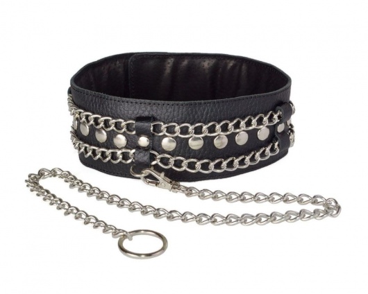 Чёрный ошейник с цепочками и поводком - Sitabella - купить с доставкой в Нижнем Новгороде