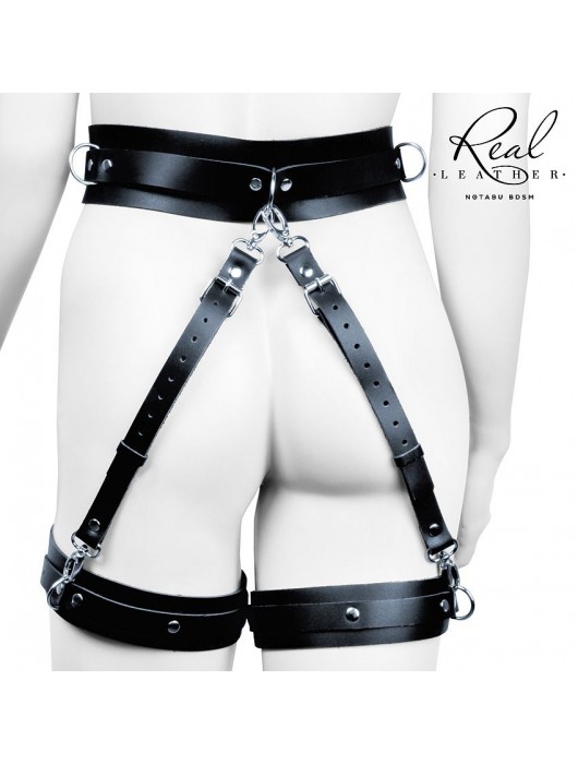 Черный кожаный пояс с гартерами - S-M - Notabu - купить с доставкой в Нижнем Новгороде