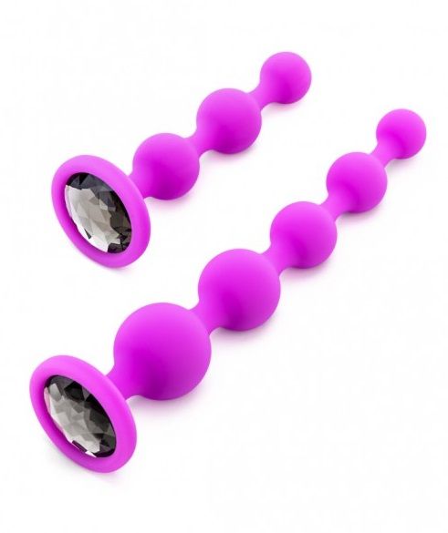 Набор из 2 лиловых анальных цепочек с кристаллами в основании - Pink Vibe