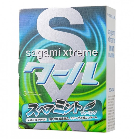 Презервативы Sagami Xtreme Mint с ароматом мяты - 3 шт. - Sagami - купить с доставкой в Нижнем Новгороде