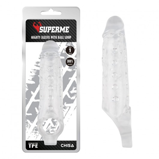 Прозрачная насадка на пенис с подхватом Mighty Sleeve With Ball Loop - 22 см. - Chisa - в Нижнем Новгороде купить с доставкой