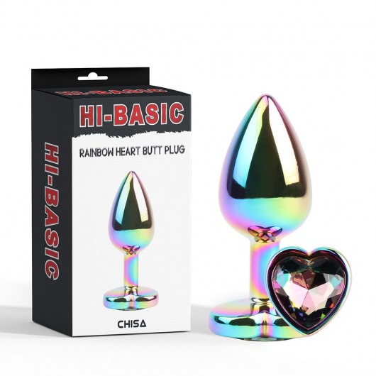 Радужная металлическая пробка Rainbow Heart Butt Plug - 7,1 см. - Chisa