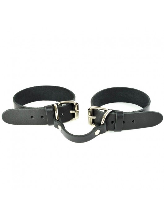 Черные кожаные наручники со съемной красной опушкой - Sitabella - купить с доставкой в Нижнем Новгороде