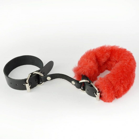 Черные кожаные наручники со съемной красной опушкой - Sitabella - купить с доставкой в Нижнем Новгороде