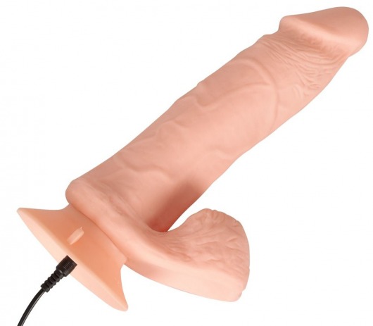 Телесный вибратор на присоске с пультом ДУ Bendable RC Vibrator with Balls - 20,8 см. - Orion
