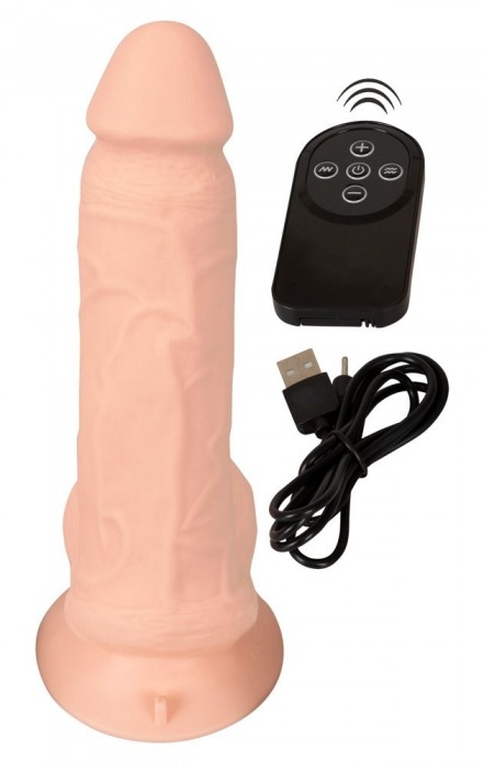 Телесный вибратор на присоске с пультом ДУ Bendable RC Vibrator with Balls - 20,8 см. - Orion