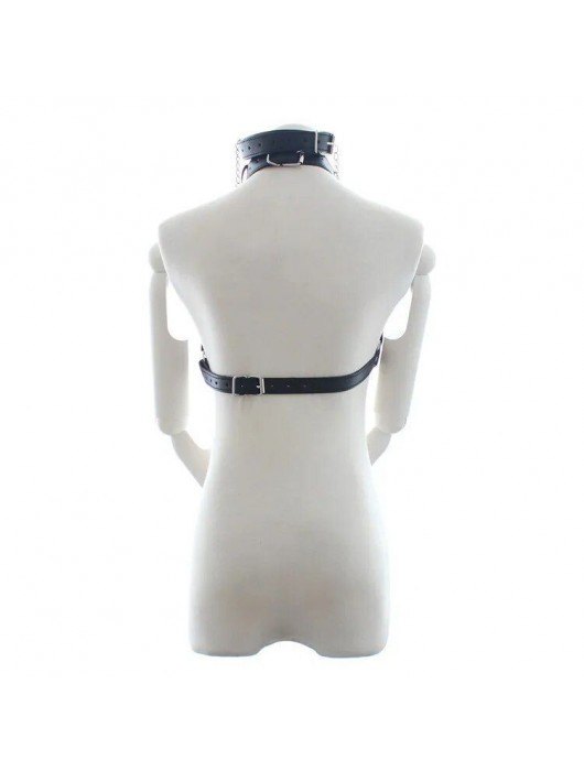 Черная портупея на грудь с кляпом и зажимами для сосков - Notabu - купить с доставкой в Нижнем Новгороде