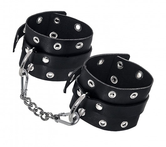 Черные кожаные однослойные наручники с люверсами - Pecado - купить с доставкой в Нижнем Новгороде