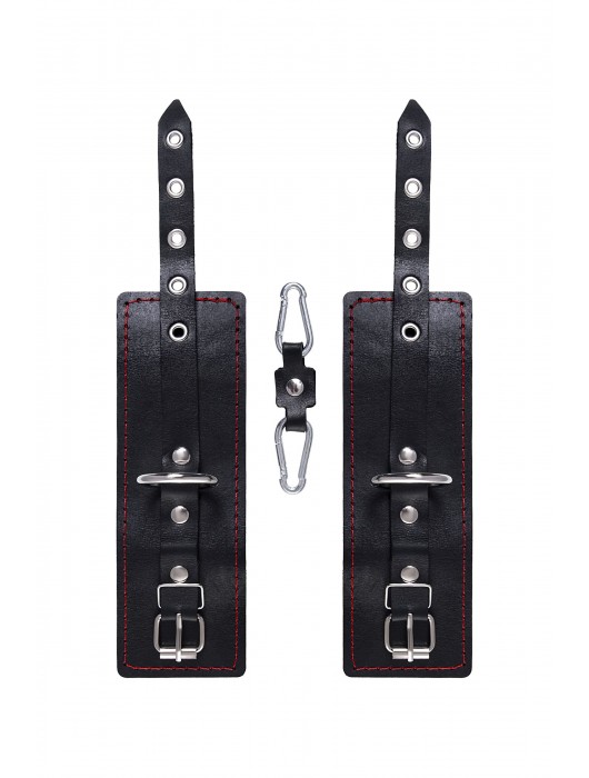 Черные кожаные однослойные наручники с контрастной строчкой - Pecado - купить с доставкой в Нижнем Новгороде