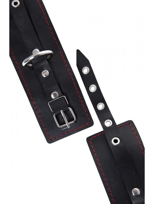 Черные кожаные однослойные наручники с контрастной строчкой - Pecado - купить с доставкой в Нижнем Новгороде