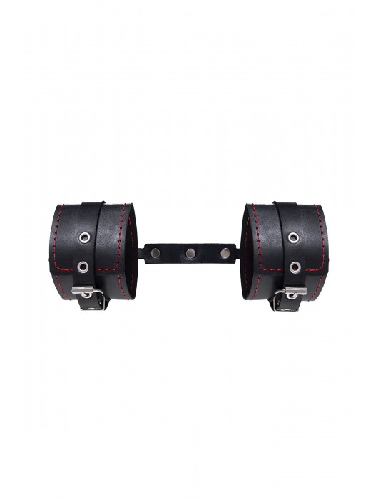 Черные кожаные однослойные оковы с контрастной строчкой - Pecado - купить с доставкой в Нижнем Новгороде