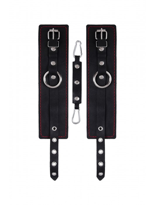 Черные кожаные однослойные оковы с контрастной строчкой - Pecado - купить с доставкой в Нижнем Новгороде