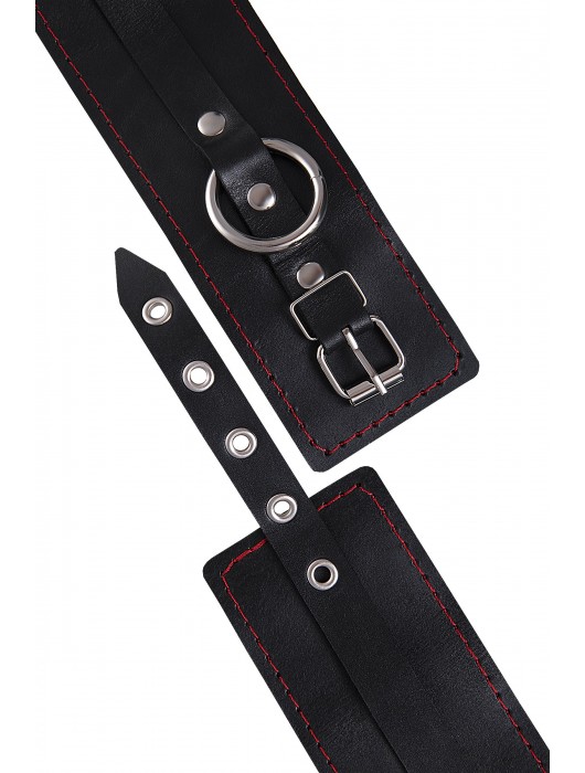 Черные кожаные однослойные оковы с контрастной строчкой - Pecado - купить с доставкой в Нижнем Новгороде