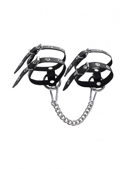 Черные однослойные кожаные оковы из двух ремешков - Pecado - купить с доставкой в Нижнем Новгороде