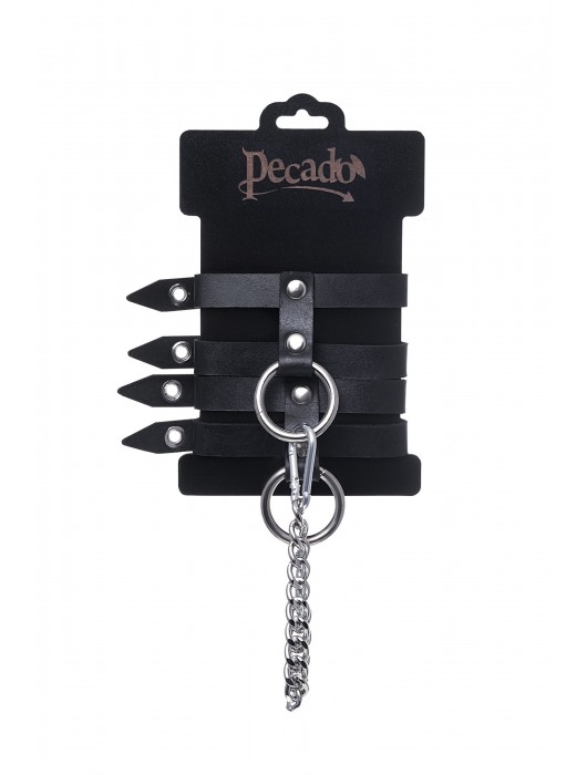 Черные однослойные кожаные оковы из двух ремешков - Pecado - купить с доставкой в Нижнем Новгороде