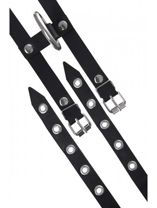 Черные однослойные кожаные оковы из двух ремешков - Pecado - купить с доставкой в Нижнем Новгороде