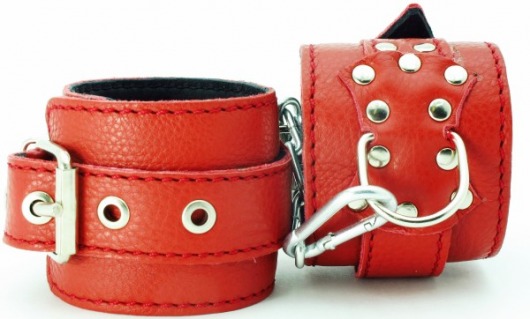 Красные кожаные наручники с клепками - БДСМ Арсенал - купить с доставкой в Нижнем Новгороде