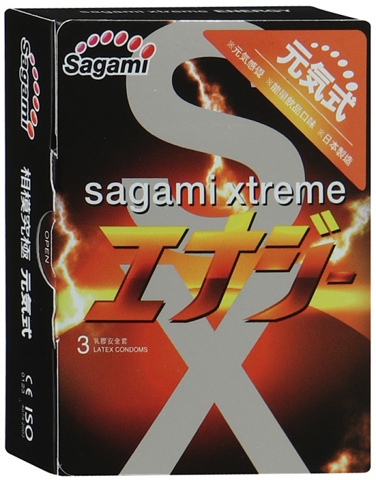 Презервативы Sagami Xtreme ENERGY с ароматом энергетика - 3 шт. - Sagami - купить с доставкой в Нижнем Новгороде