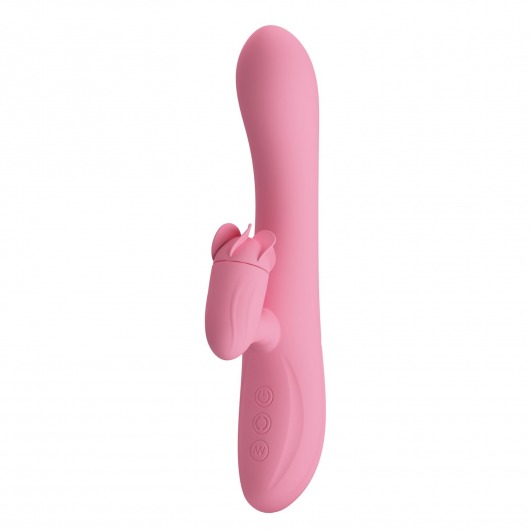 Розовый вибратор-кролик Gina с клиторальной щеточкой - 20,5 см. - Baile