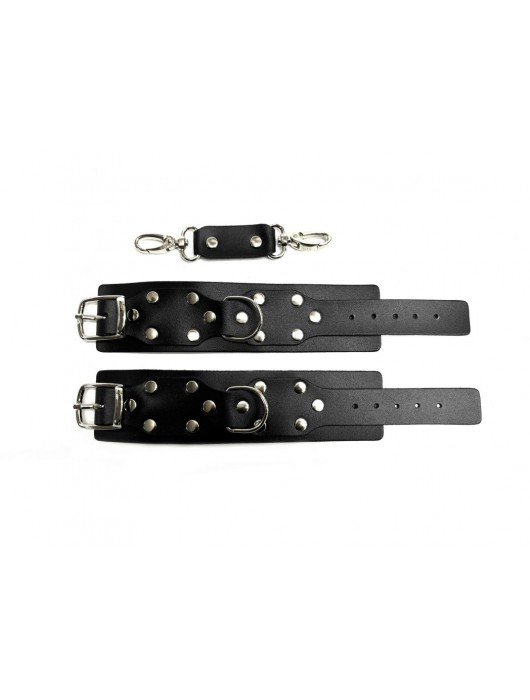 Черные кожаные наручники Sex Game - БДСМ Арсенал - купить с доставкой в Нижнем Новгороде