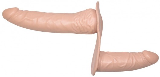 Телесный страпон с вагинальной пробкой Double Dong Strap-On - 19 см. - Orion - купить с доставкой в Нижнем Новгороде