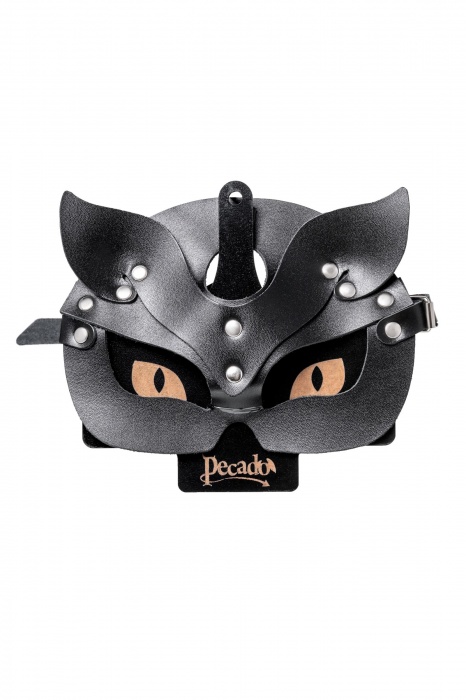 Черная кожаная рельефная маска кошки - Pecado - купить с доставкой в Нижнем Новгороде