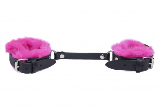 Черные базовые наручники из кожи с розовой опушкой - Лунный свет - купить с доставкой в Нижнем Новгороде