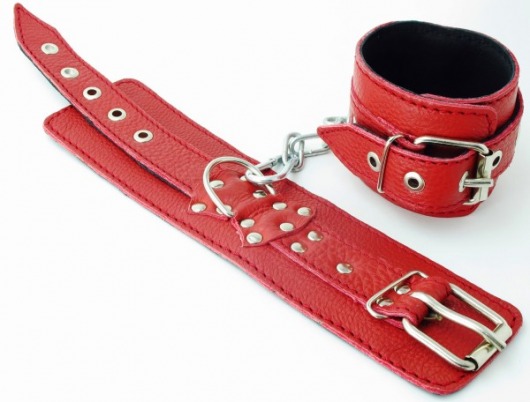 Красные кожаные наручники - БДСМ Арсенал - купить с доставкой в Нижнем Новгороде