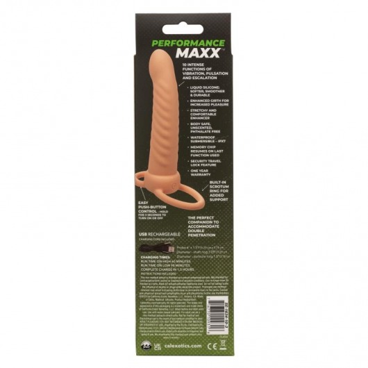 Телесная насадка для двойного проникновения Rechargeable Ribbed Dual Penetrator с вибрацией - California Exotic Novelties - купить с доставкой в Нижнем Новгороде