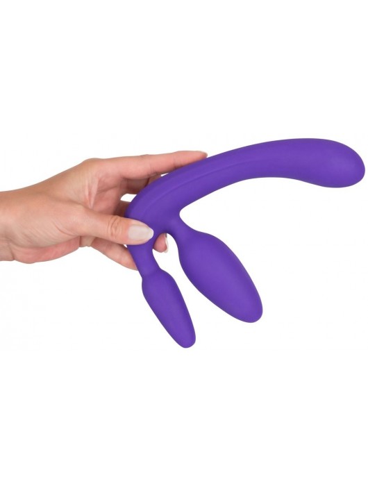 Фиолетовый безремневой страпон с двумя пробками - Orion - купить с доставкой в Нижнем Новгороде