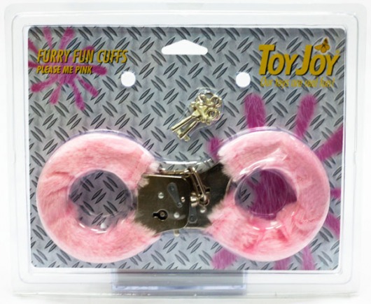 Розовые меховые наручники с ключами - Toy Joy - купить с доставкой в Нижнем Новгороде