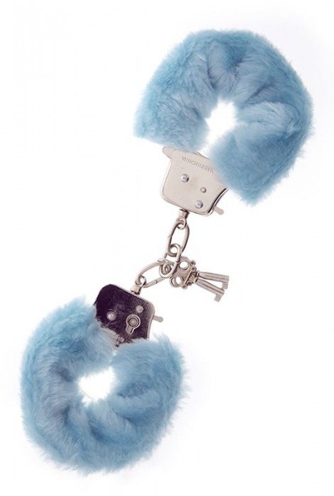 Голубые меховые наручники METAL HANDCUFF WITH PLUSH BLUE - Dream Toys - купить с доставкой в Нижнем Новгороде