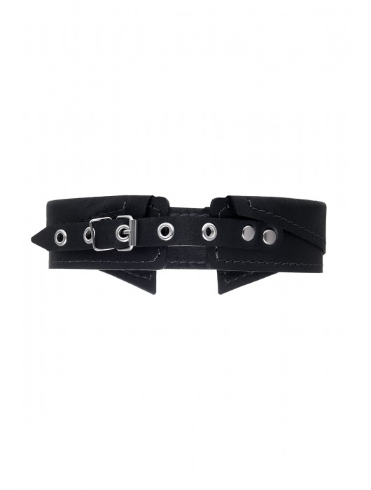 Черный кожаный ошейник-воротник с поводком - Pecado - купить с доставкой в Нижнем Новгороде
