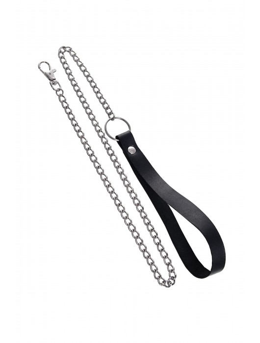 Черный кожаный ошейник-воротник с поводком - Pecado - купить с доставкой в Нижнем Новгороде