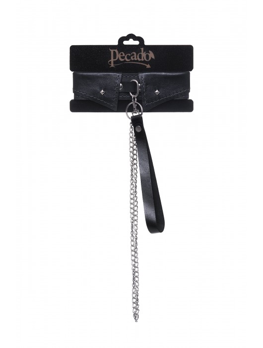Черный кожаный ошейник-воротник с поводком - Pecado - купить с доставкой в Нижнем Новгороде