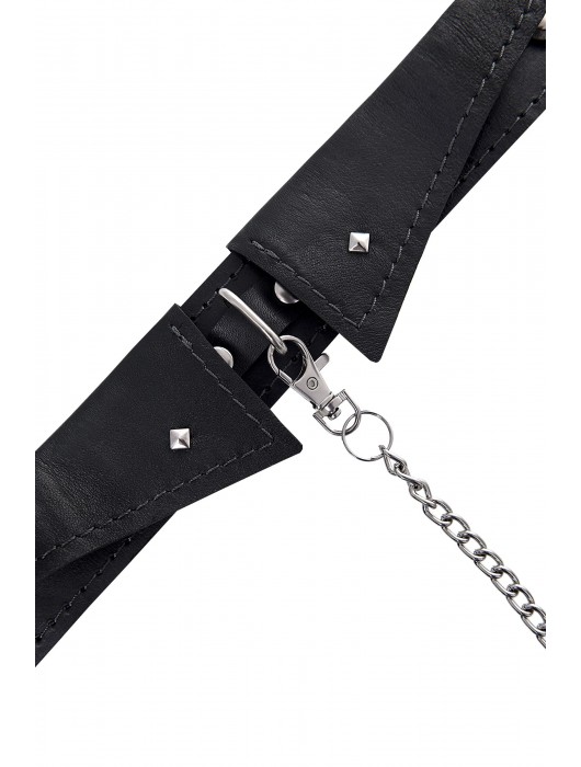 Черный кожаный ошейник-воротник с поводком - Pecado - купить с доставкой в Нижнем Новгороде