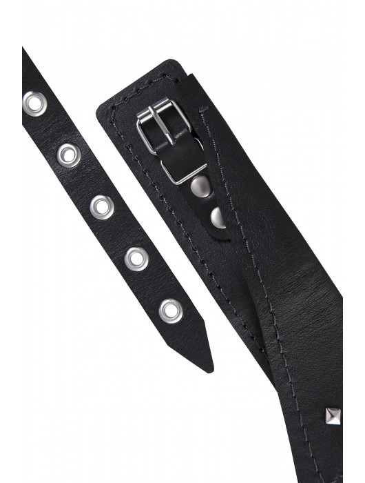 Черный кожаный ошейник-воротник с поводком - Pecado - купить с доставкой в Нижнем Новгороде