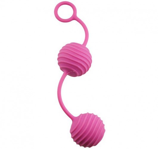 Розовые вагинальные шарики с ребристым рельефом - Dream Toys