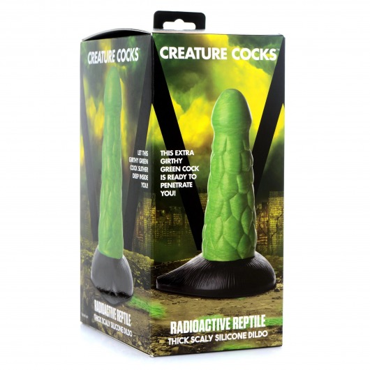 Зеленый фантазийный фаллоимитатор Reptile Thick Scaly Silicone Dildo - 19,1 см. - XR Brands