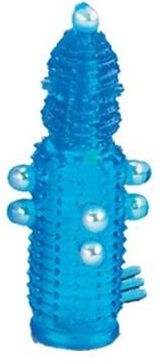 Голубая эластичная насадка на пенис с жемчужинами, точками и шипами Pearl Stimulator - 11,5 см. - Tonga - в Нижнем Новгороде купить с доставкой