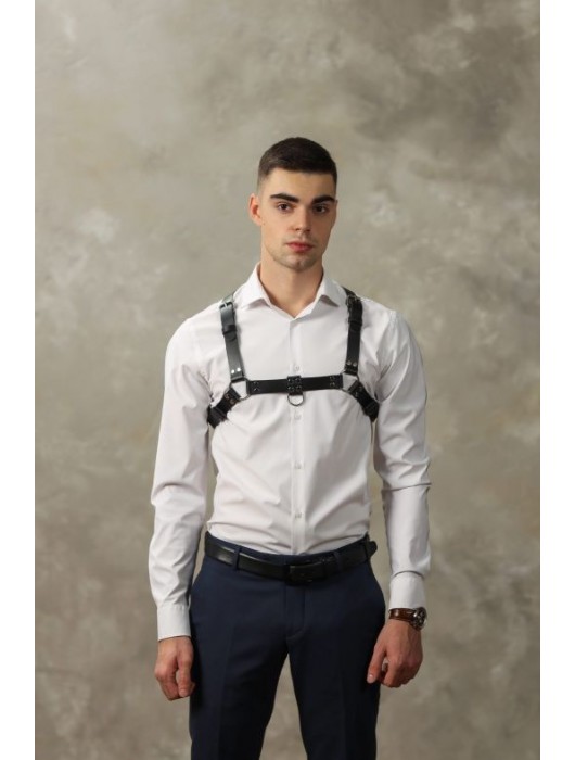 Черная мужская кожаная портупея №4 - БДСМ Арсенал - купить с доставкой в Нижнем Новгороде