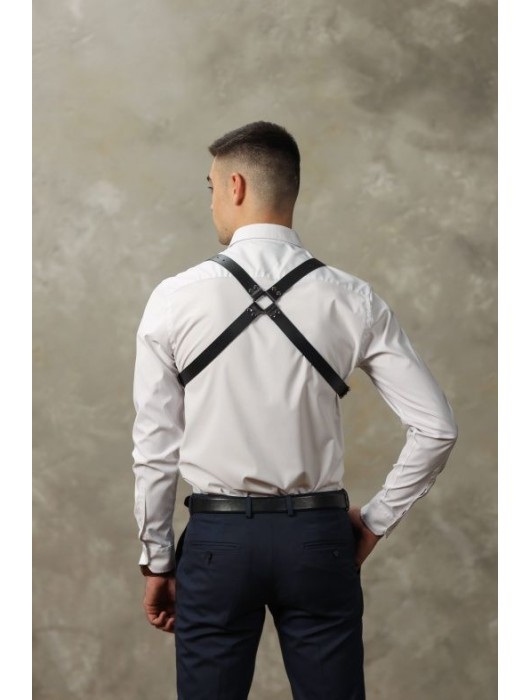 Черная мужская кожаная портупея №4 - БДСМ Арсенал - купить с доставкой в Нижнем Новгороде