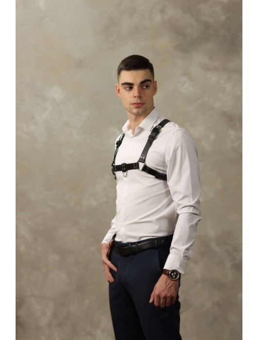 Черная мужская кожаная портупея №4 - БДСМ Арсенал - купить с доставкой в Нижнем Новгороде