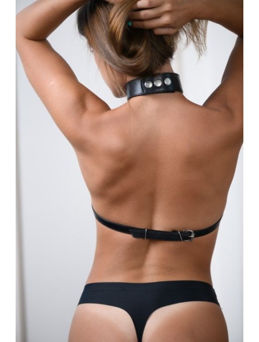 Черная кожаная сбруя с ошейником plus size из нежной кожи - БДСМ Арсенал - купить с доставкой в Нижнем Новгороде