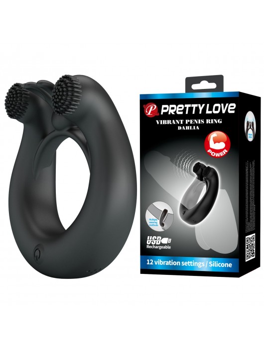 Черное эрекционное кольцо Dahlia с 2 стимулирующими щеточками - Baile - в Нижнем Новгороде купить с доставкой