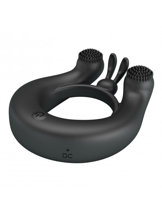 Черное эрекционное кольцо Dahlia с 2 стимулирующими щеточками - Baile - в Нижнем Новгороде купить с доставкой