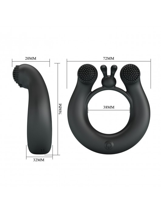 Черное эрекционное кольцо Dahlia с 2 стимулирующими щеточками - Baile - в Нижнем Новгороде купить с доставкой