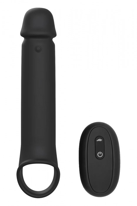 Черная насадка-удлинитель с вибрацией Vibrating Extender With Remote - Dream Toys - в Нижнем Новгороде купить с доставкой