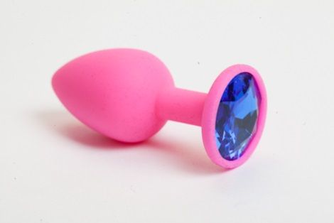 Розовая силиконовая пробка с синим стразом - 7,1 см. - 4sexdreaM - купить с доставкой в Нижнем Новгороде