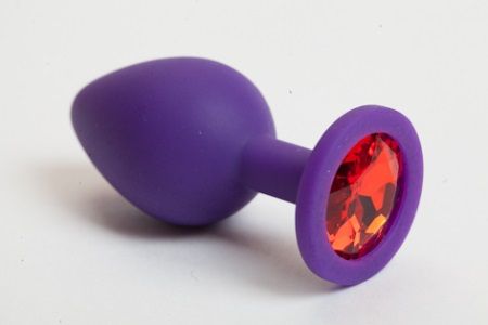 Фиолетовая силиконовая пробка с алым стразом - 8,2 см. - 4sexdreaM - купить с доставкой в Нижнем Новгороде